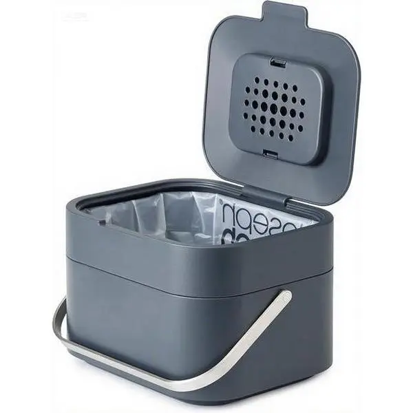 Graphite Compost Bin with Odor Filter and Ventilation, 1 Gallon / 4 Liters Food Waste Caddy, Reusable Kitchen Waste Container, Eco-Friendly Compost Pail, Compact Design for Countertop