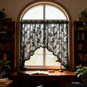 Elegant Lace Butterfly Curtain, Short Cafe Door Drape, Small Window Sheer Panel, Balcony Privacy Screen, Outdoor Decor, Home Textile