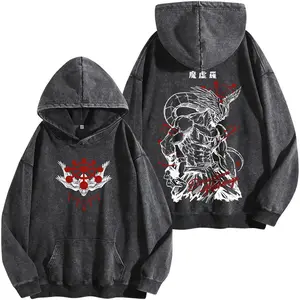 Anime Vintage Washed Hoodie Fan Gift Streetwear, Gothic Anime Shirt, Oversized Tee, Anime Lover Gift, Anime washed tshirt , Gym Shirt.