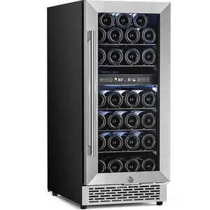 Antarctic Star 15 Inch Wine Cooler Refrigerator,27 Bottles Dual Zone Freestanding Wine cooler with Stainless Steel Double-Layer Tempered Glass Door,3.1cu.ft