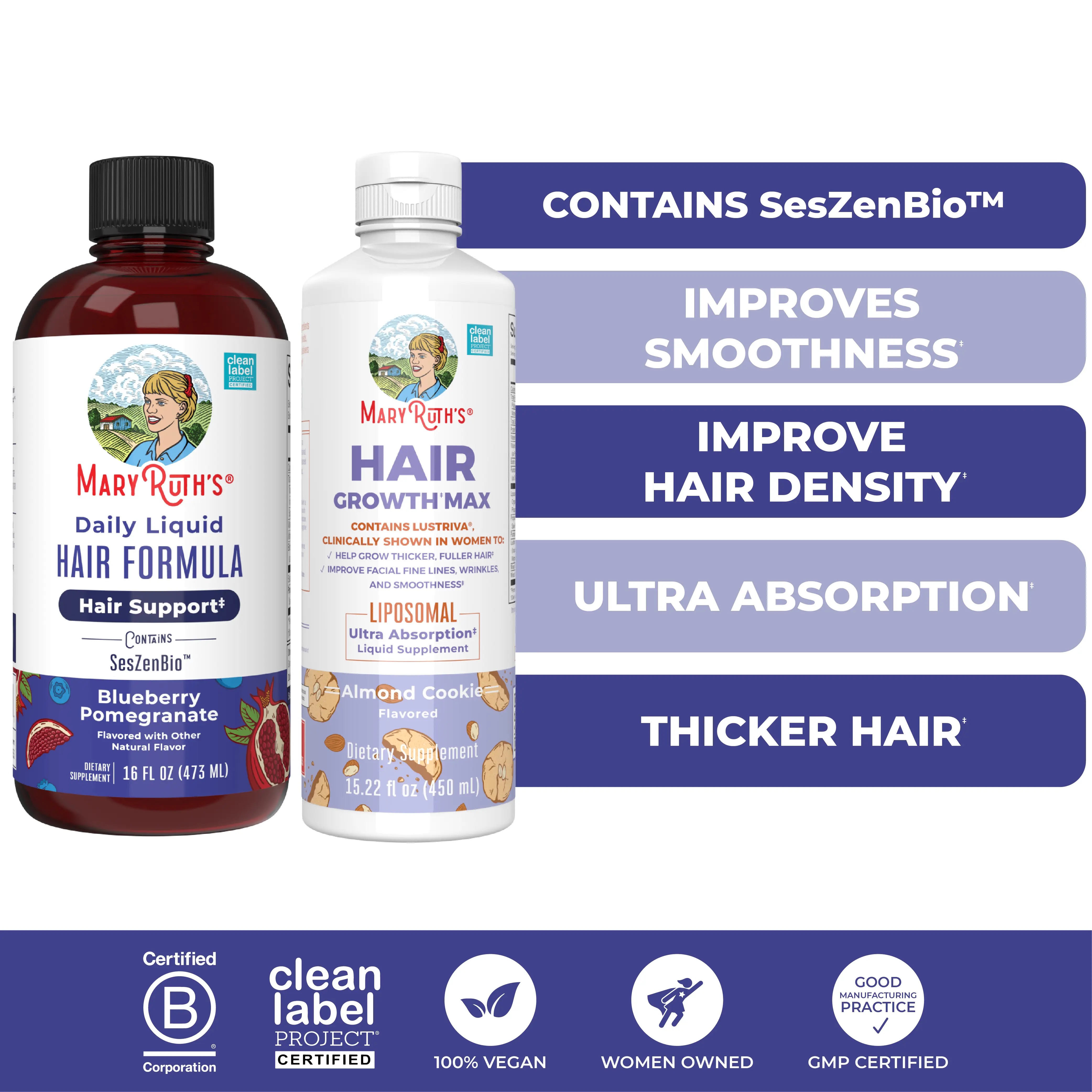 MaryRuth’s Advanced Hair Care Bundle – Daily Liquid Hair Formula 16 oz & Hair Growth Max Liposomal 15.22 oz