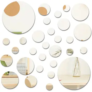 30Pcs Small Round Mirrors Tiles for Wall Decor 6" 3" 2" 1" Adhesive Circle Mirror for Crafts Peel and Stick Acrylic Stick On Circular Mirrors Stickers for Wall Bathroom Living Room Bedroom, 4 Sizes