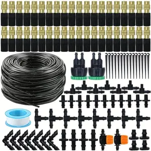 Automatic Garden Watering System Kit, Automatic Watering Devices, Watering Kit with 1/4" Brass Spray Nozzles, Universal Connector, for Lawn, Potted Plants, Greenhouse, Balcony Irrigation