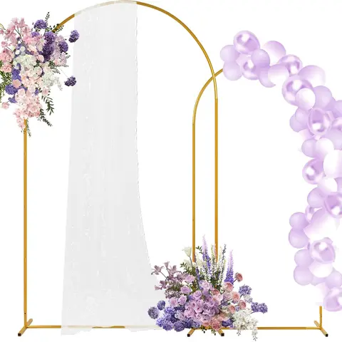Wedding Arch Backdrop Stand, Set of 2 Gold Metal Arch Backdrop Stand (7.2FT and 6FT), Balloon Arched Frame Backdrop Stand for Parties, Wedding Birthday Baby Shower Graduation Ceremony Supplies Decor