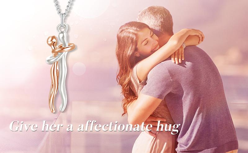 Mundoven Hug Soulmate Couple Promise Cute Pendant Necklace Jewelry Valentines Day Gift for Boyfriend and Girlfriend Women Men Him Her Wife Mom Dad Daughter Son Sister