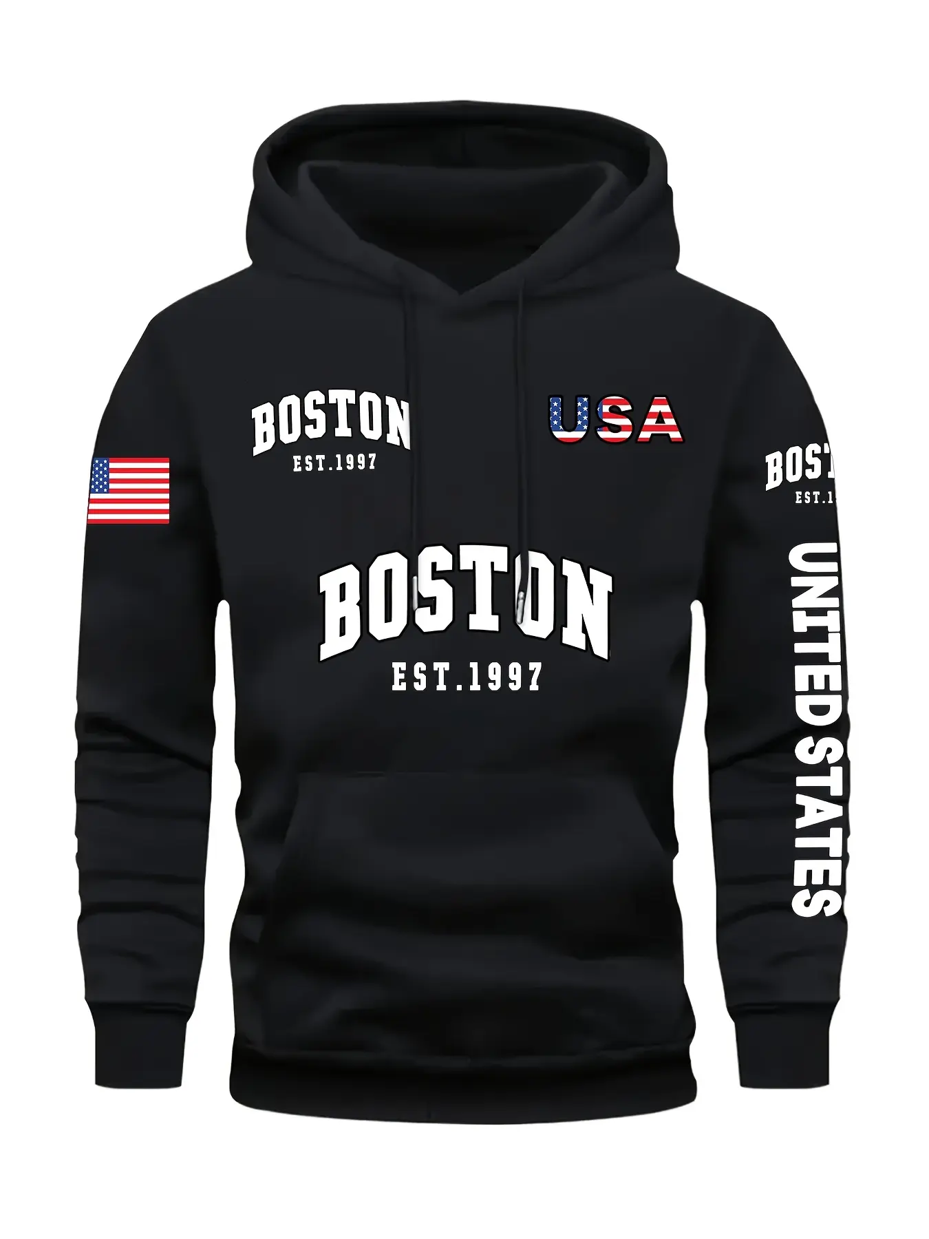 Men's Fashion Graphic Hoodie with Boston Pattern, Comfortable Multifunctional Casual Wear, Fitted Style for Fall & Winter