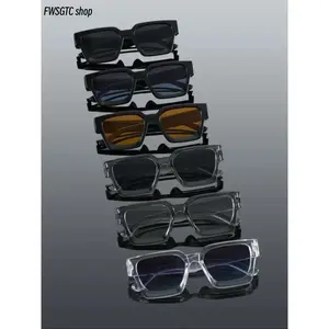 6-Pack Trendy Rectangular Frame Sunglasses for Men, Classic Thick Frame Simple Design Street Style Shades with UV400 Protection, Ideal for Street Photography, Outdoor Casual & Daily Fashion Wear