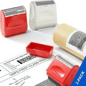 2 Pack Privacy Protection Roller Stamp, Red & White, ID & Address Info Blocker, Confidential Data Cover Tool, Smooth Rolling Security Stamp for Home & Office Documents