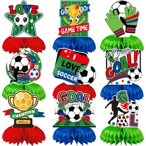 9 Sets Soccer Honeycomb Party Centerpieces, DIY 3D Desktop Decor, Soccer Birthday Party Decor, Baby Baptism Birthday Decor, Decoration, Ornaments, Decorative Diy Centerpiece