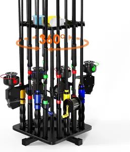 Fishing Rod Holders for Garage, 360° Rotating Vertical Fishing Rod Rack, Metal Fishing Pole Stand Holds 16 Rods, Fishing Gear Equipment Storage Organizer for Ground, Fishing Gifts for Men