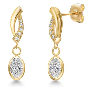 Gem Stone King 14K Yellow Gold Infinity Drop Earrings For Women | 6MM Oval Gemstone Birthstone and Lab Grown Diamond Accents | Fine Gold Jewelry for Her Mom Wife