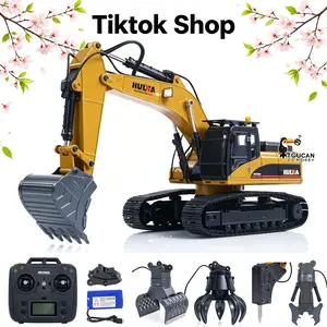 HUINA New Upgrade 580 1/14 Metal Excavator Model Engineering Vehicle Electric Ball Grabber 360 Rotating Shear Claw Sound Lights remote control