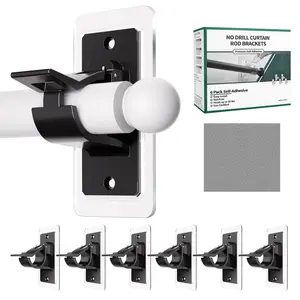 6 Packs No Hole Curtain Rod Holders Brackets,Self Adhesive Curtain Rod Brackets Hangers for Bathroom,Bedroom,Kitchen,Office