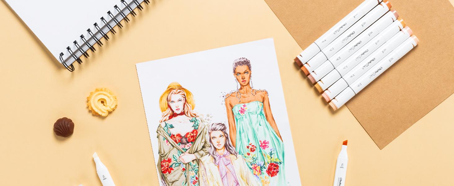 Ohuhu Alcohol Markers: Chisel & Fine - 36 Grayscale Colors / 36 Skin-Tone Portrait Colors- Double Tipped Alcohol Based Art Marker Set for Artist Adults Coloring Shading Layering - Refillable - Oahu Series of Ohuhu