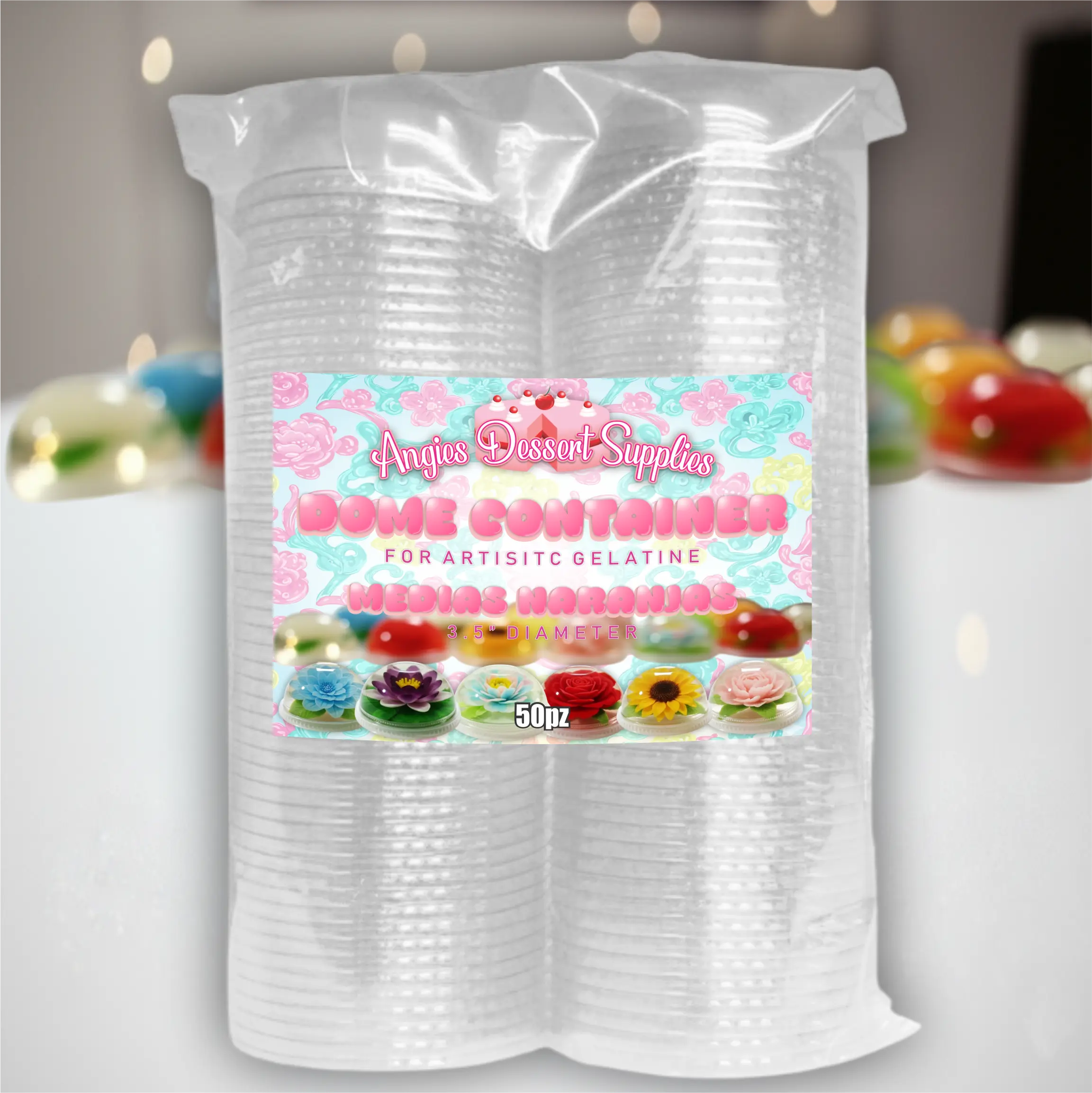 50 Piece CLEAR DOME LID No Hole Perfect For Artistic Jelly Flowers with Base lid