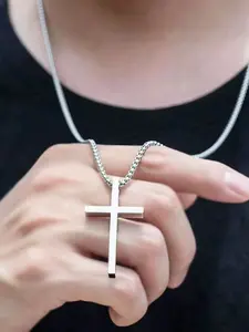 Vintage Cross Pendant Necklace, Cuban Cross Necklace, Unique Personality Daily Accessory, Modern Versatile Accessories, Trendy All-match & Exquisite Jewelry for Birthday Gift