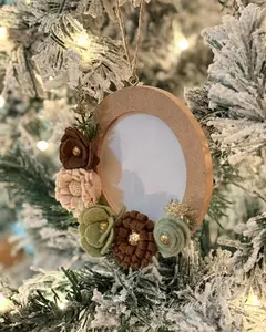 Neutral Woodland Felt Floral Ornament Handmade Rustic Christmas Decor with Elegant Brown and Green Felt Flowers