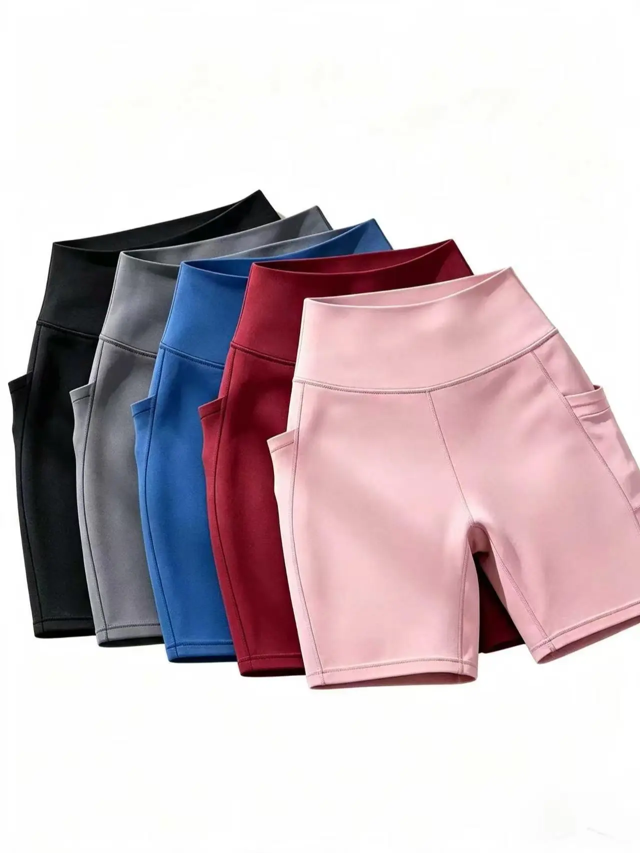 Casual Sports Biker Shorts Women, Seamless Slim Fit Hip Lifting Yoga Shorts, Wide High Waistband Phone Pocket Cycling Training Shorts modest summer built-in liner fitness new arrival de hombre