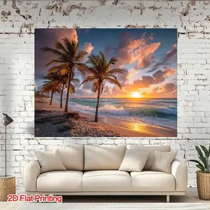 Polyester 2D Flat Printing Beach Sunset Palm Trees Backdrop Banner, 1pc, Home Studio & Birthday Photo Prop for Soft Vintage & Product Shooting