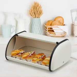 Bread Box for Kitchen Countertop, Stainless Steel Roll Top Storage Container for Bread Cookies Bagels Muffins, Farmhouse Pantry Organizer, Large Bread Bin for Restaurant Home