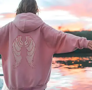 Rhinestones Angel Wings Pullover Hoodie, Bling Rhinestones Sweatshirt, Rhinestones Hoodie