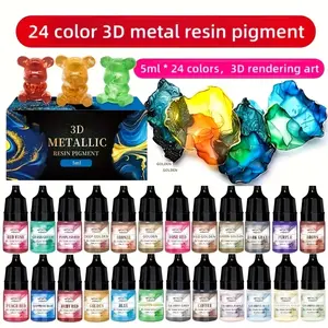 24 color metal alcohol ink painting set (0.17Oz * per bottle), metal 3D diffusion effect, suitable for epoxy resin flow art, resin painting effect, 3D flow art, graffiti model painting, Easter, Halloween, Christmas