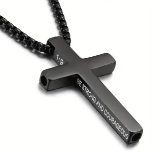 1pc Smoking Cessation Cross Breathing Necklace, 304 Stainless Steel 24 Inch Chain, Anxiety Relieving Smoking Cessation Aid Meditation Gift for Men Women with Bible Verses