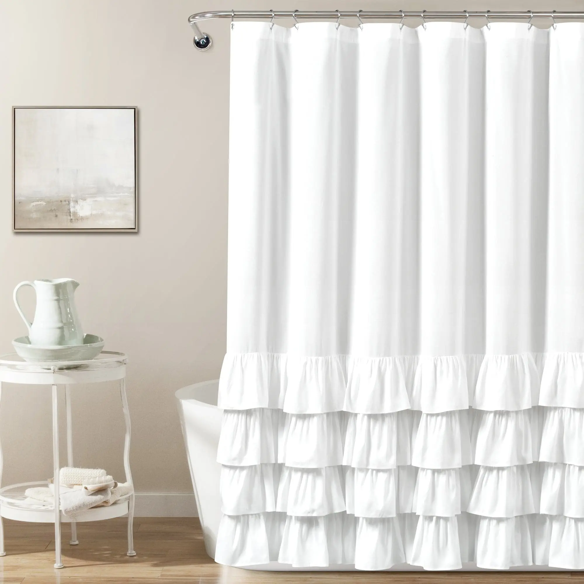 Lush Decor Allison Ruffle Shower Curtain - White, Ruffled Design, Soft Fabric, Ideal for Bathing and Showering