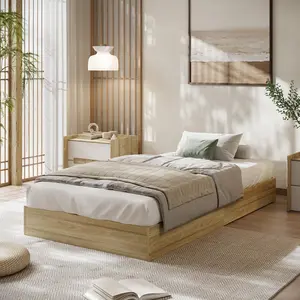 Garvee Twin XL wooden platform bed frame, wooden bed frame without headboard, wooden slat support, no box spring required, easy assembly, pine