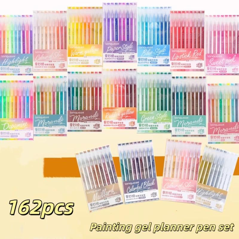 Languo 162 Color Gel Pens with Fine Tip, Suitable for Adult Coloring Books, Layered Acrylic Markers, Ideal for Handwriting and Drawing
