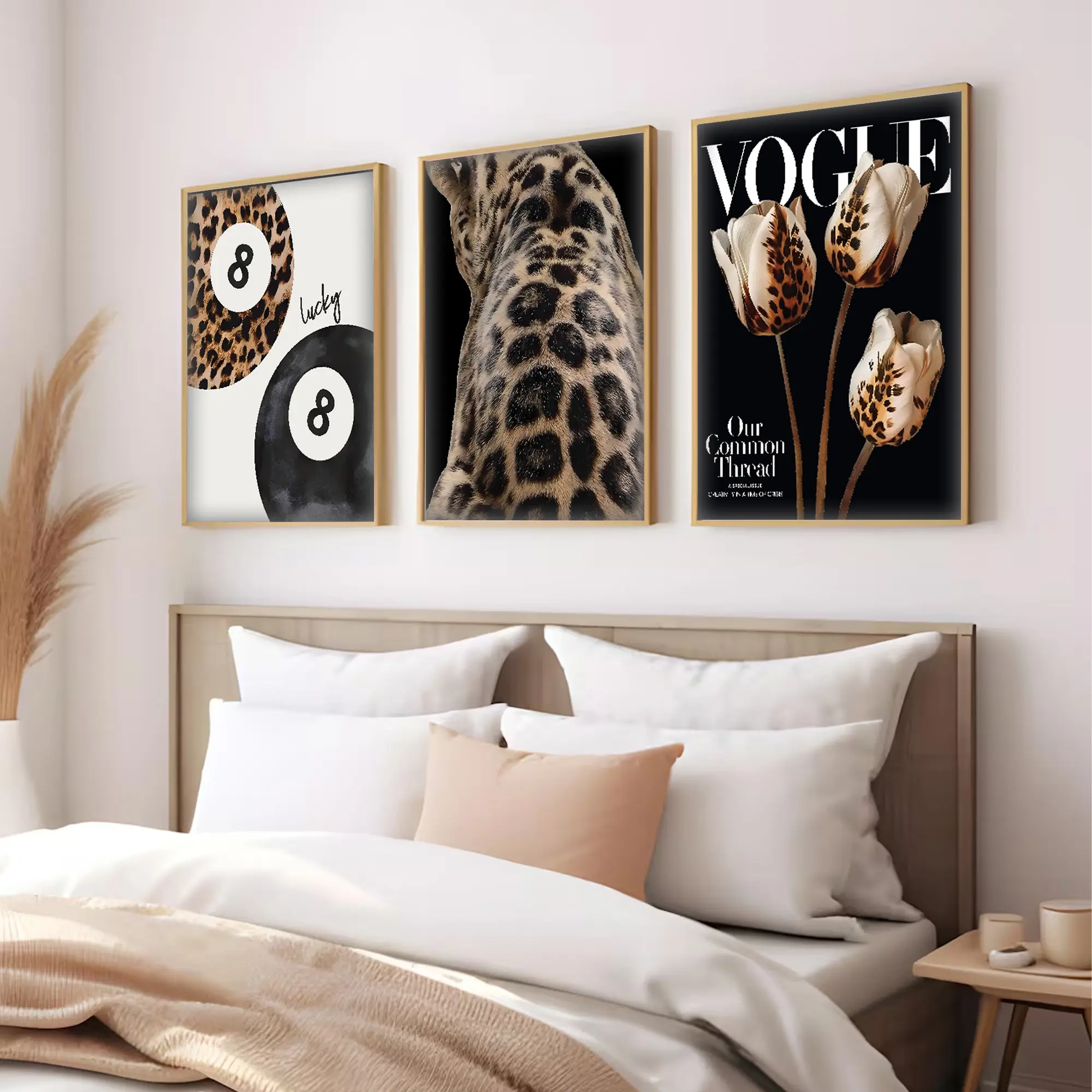Set of 3 Vintage Prints Leopard Cheetah Print 8 Ball Lucky Black and White Trendy Wall Art Gallery Preppy Luxury Home Decor Digital Download black