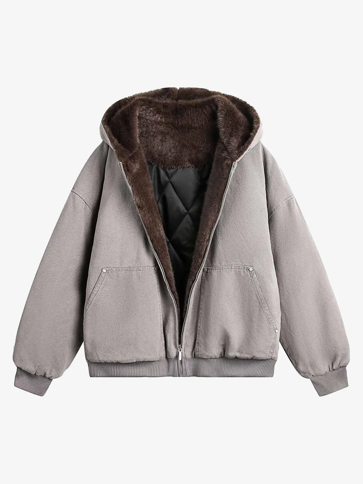 Supermade Men's Casual Zipper Jacket, Hooded Long Sleeve Winter Outerwear with Faux Fur Thermal Lining, Snug Fit, Tear-Resist Zipper & Ribbed Cuffs