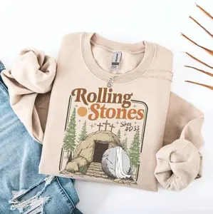 Rolling Stones Sweatshirt, He Is Risen Christian Shirt, Christian Graphic Jesus T-Shirt, Retro Unique Gift, Vintage Jesus Shirts, Unisex Casual Pray Sweatshirt, Jesus Lover Gift Idea, Crewneck Hoodie