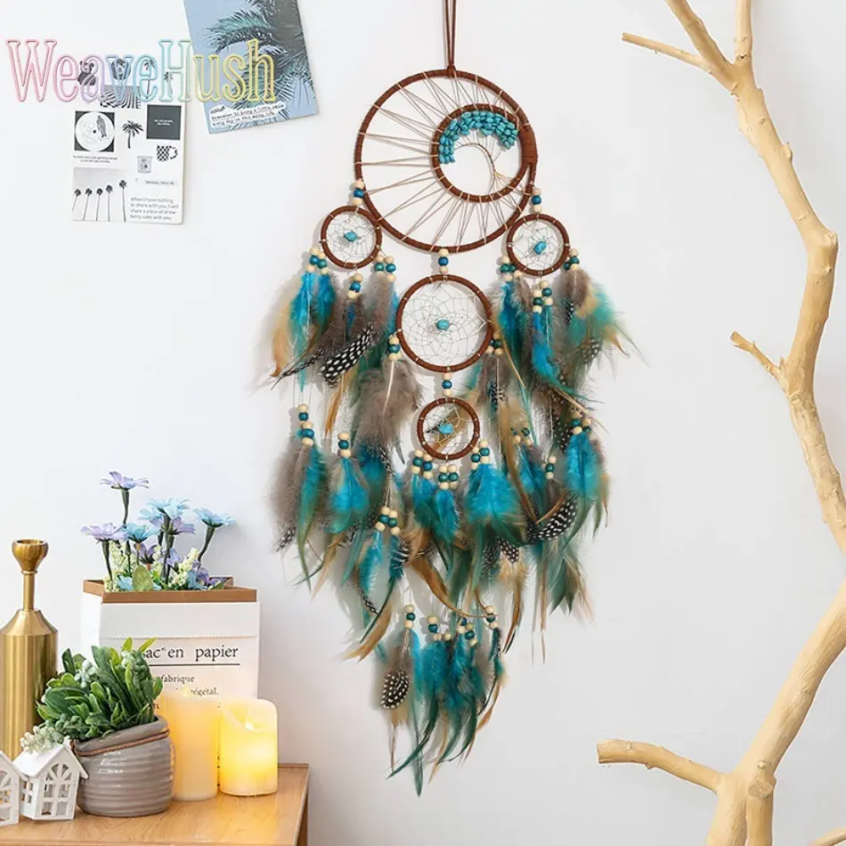 Bohemian Dreamcatcher Bag Charm with Feather and Crystal Beads - Wind Chime Style Hanging Handbag Decor, Girls' Purse Keychain with Hanging Loop, Birthday Gift Idea