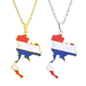 Stainless steel Thai Land map pendant necklace jewelry women's sense niche design sense light versatile accessories