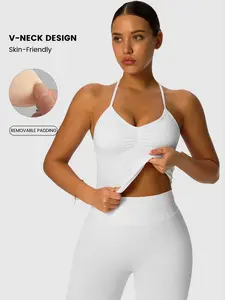 Women's Plain Backless Halter Yoga Vest, Sport Bra, Slimming Elastic Fitness Running Training Top, Casual All-Season Wear