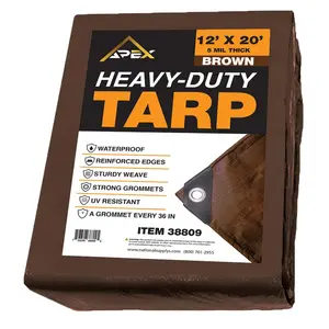 Heavy Duty Thick Brown 5 MIL Wind-Stabilized Tent Tarp - Multipurpose, UV Resistant, Waterproof Outdoor Cover for Camping, Storage, Wind-Stabilized Tent Tarps
