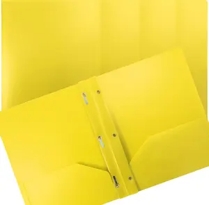Yellow Plastic 2 Pocket Folders with Prongs, Heavyweight, Letter Size Poly Folders, 24 Pack, with 3 Metal Prongs Fastener Clips, Yellow