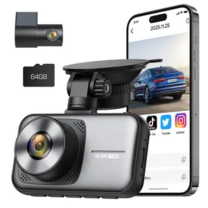 【Valentines】VOLAM 4K Dash Cam, Includes 64GB Memory Card, 3-Inch Display with Night Vision, G-Sensor Emergency Recording, 24/7 Parking Monitor, 4K + 1080P Loop Recording, App Video Management & Preview