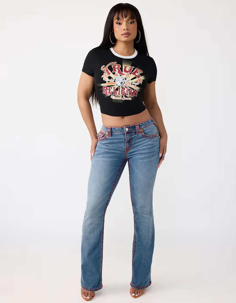 TRUE RELIGION Becca Mid Rise Super T Flap Womens Bootcut Jeans