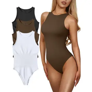 Women's 3 Piece Bodysuits Ribbed Sleeveless Crew Neck Stretchy Bodysuits Womenswear Trendy