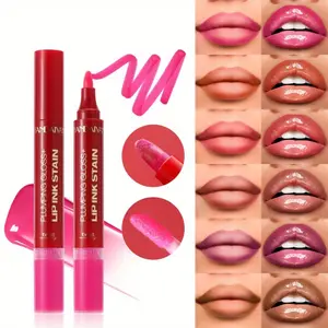 2-in-1 Liquid Lipstick & Lip Liner Dual-Ended Pen - Long-Lasting Waterproof Non-Stick Formula, Glossy & Matte Finish, Plumping Lip Glaze, 6 Shades (Pink, Red, Brown, Nude) - Lip Gloss + Precise Liner