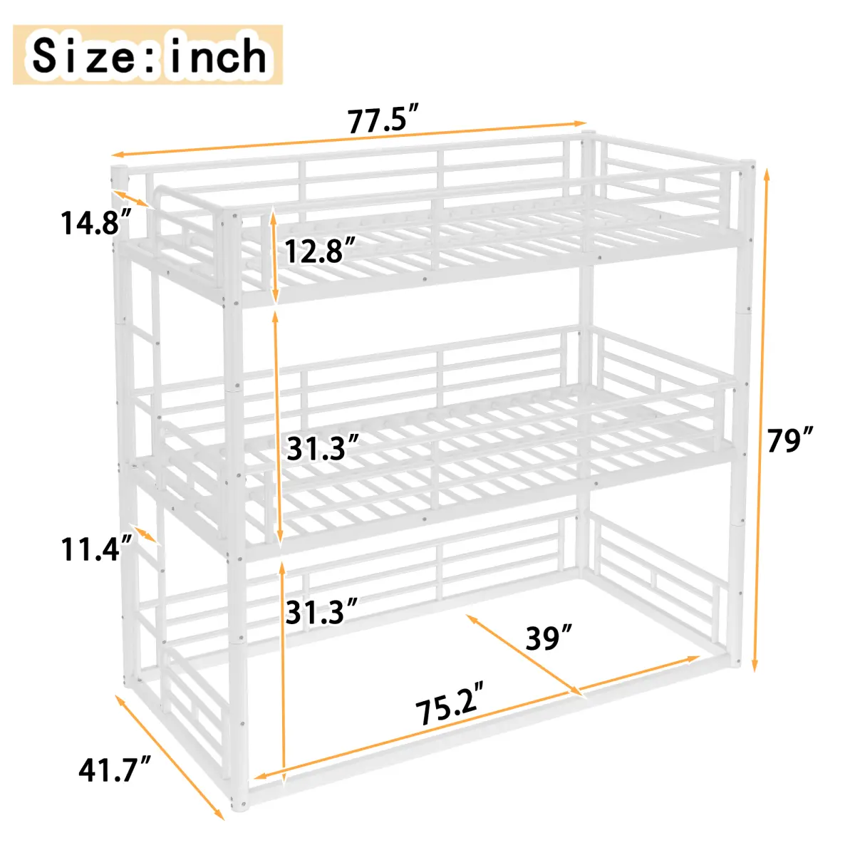 Light White +Twin Size (Twin over Twin over Twin)