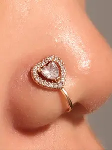 Heart Shaped Artificial Crystal, Rhinestone & Artificial Zircon Fake Nose Piercing Ring, U Shape No Hole Design, Fashion Body Jewelry for Women & Girls