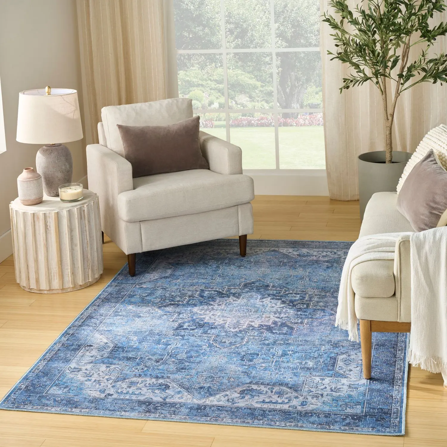 Nourison Vintage Flatweave Area Rug - Machine Washable Rugs, Anti-Skid Indoor Home Decor Carpet