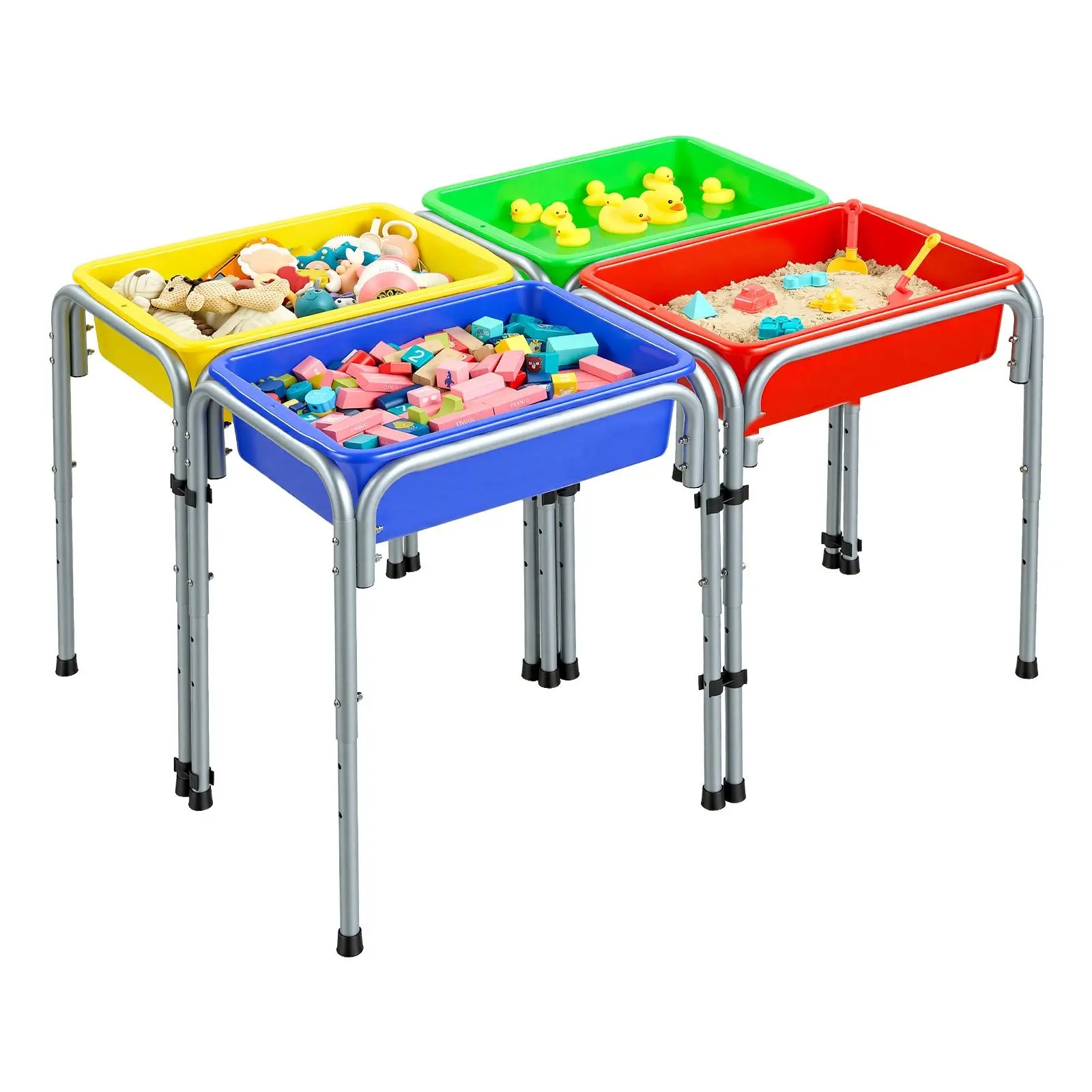【SummerFinds】VEVOR Sensory Table for Toddlers, Kids 4-Station Sand and Water Adjustable Play Table with Detachable Storage Bins and Non-Slip Feet, Carbon Steel Frame, Rounded Corners, for Boys and Girls Exploring