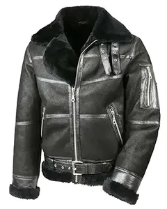 MotorCycleJackets Mens Aviator B16 Sheepskin Shearling Jacket
