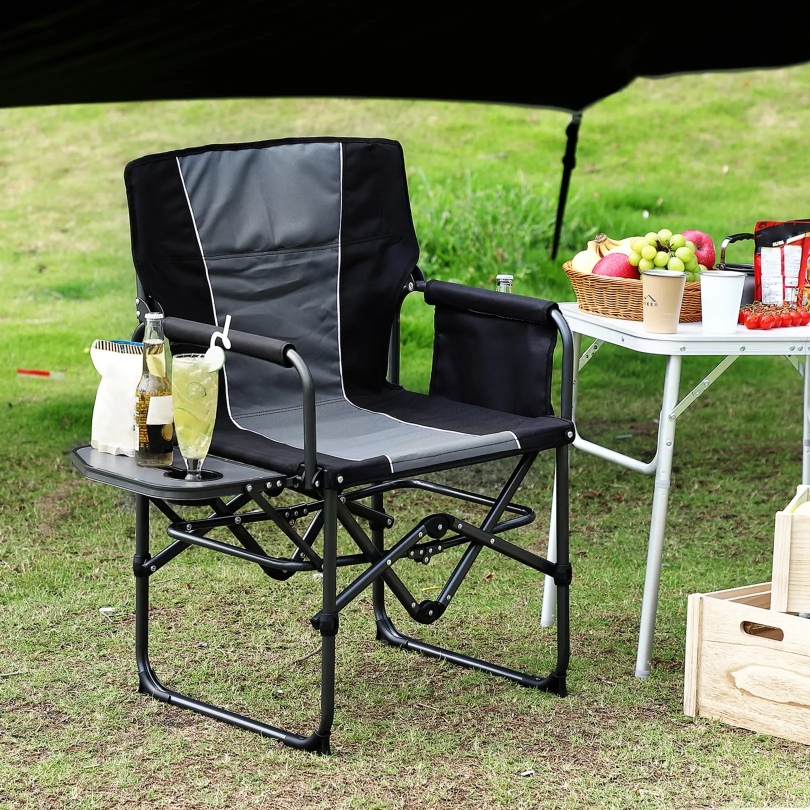 Heavy Duty Folding Camping Chair 400 lbs Oversized Portable Outdoor Lawn Chair with Side Table Cup Holder and Mesh Storage Pouch for Camping Beach Fishing Picnic Tailgating