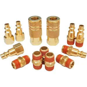 Air Hose Fittings and Quick Connect Air Fittings, 1/4 Inch NPT Brass Female Male Air Coupler Plug and Hex Nipple, Industrial Type, Air Compressor Fittings, 13 Piece