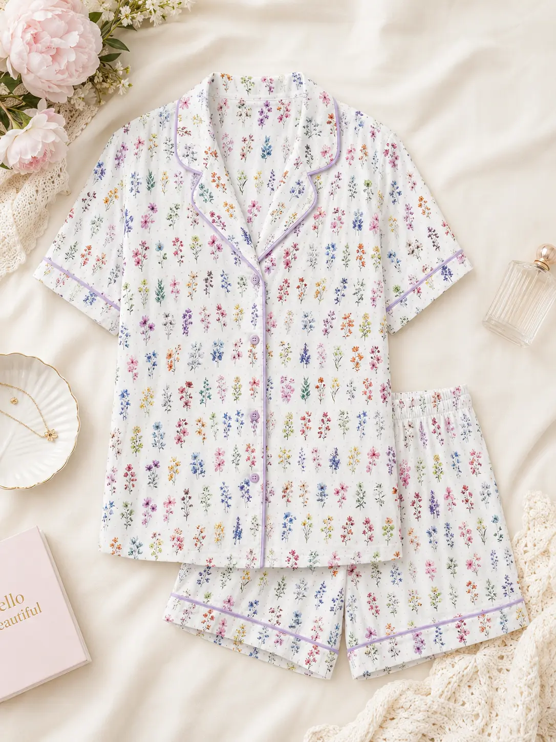 Birth Flower Pajamas for Bridesmaids, Floral Wedding Morning Pajama Set